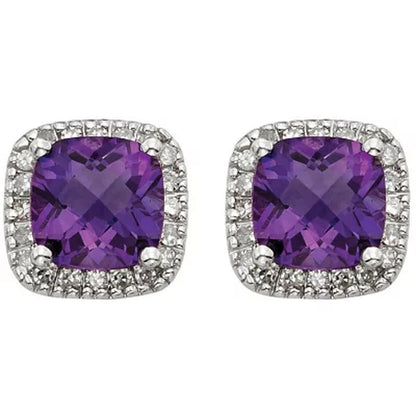 Amethyst and Diamond 14K White Gold Earrings