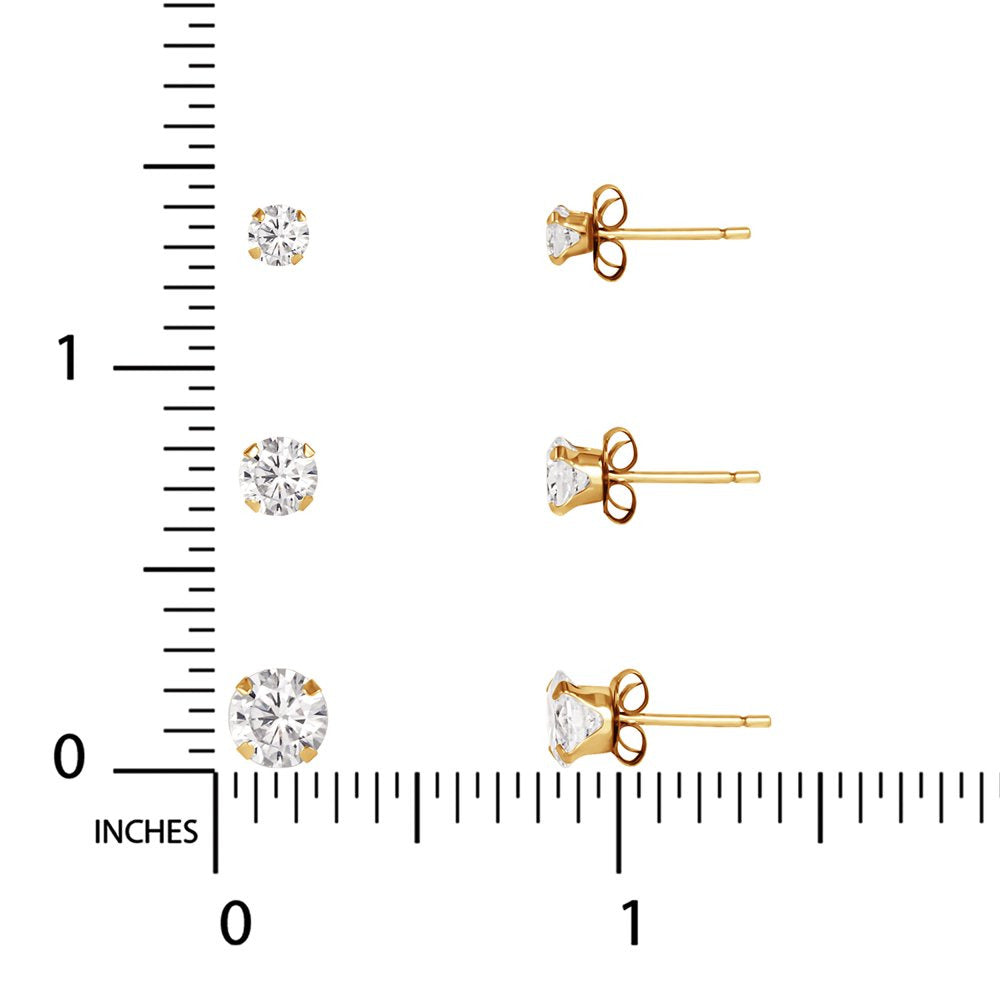 Brilliance Fine Jewelry 10Kt Yellow Gold CZ Clear Diamond Stud Earrings Set, 3Mm