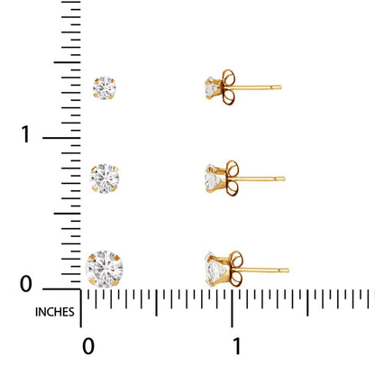 Brilliance Fine Jewelry 10Kt Yellow Gold CZ Clear Diamond Stud Earrings Set, 3Mm