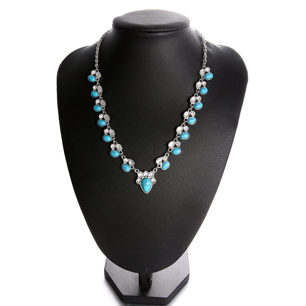 European and American Turquoise Opal Diamond Alloy Necklace