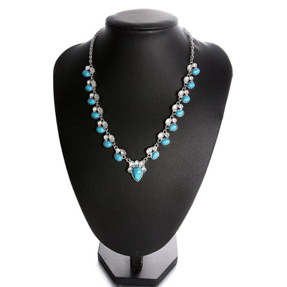 European and American Turquoise Opal Diamond Alloy Necklace