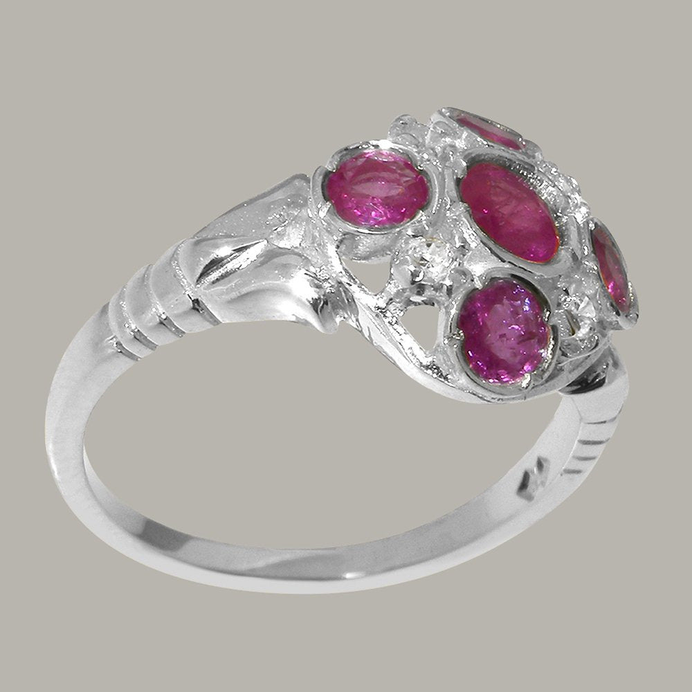 LBG British Made Stunning 925 Sterling Silver Natural Ruby & Diamond Womens Anni