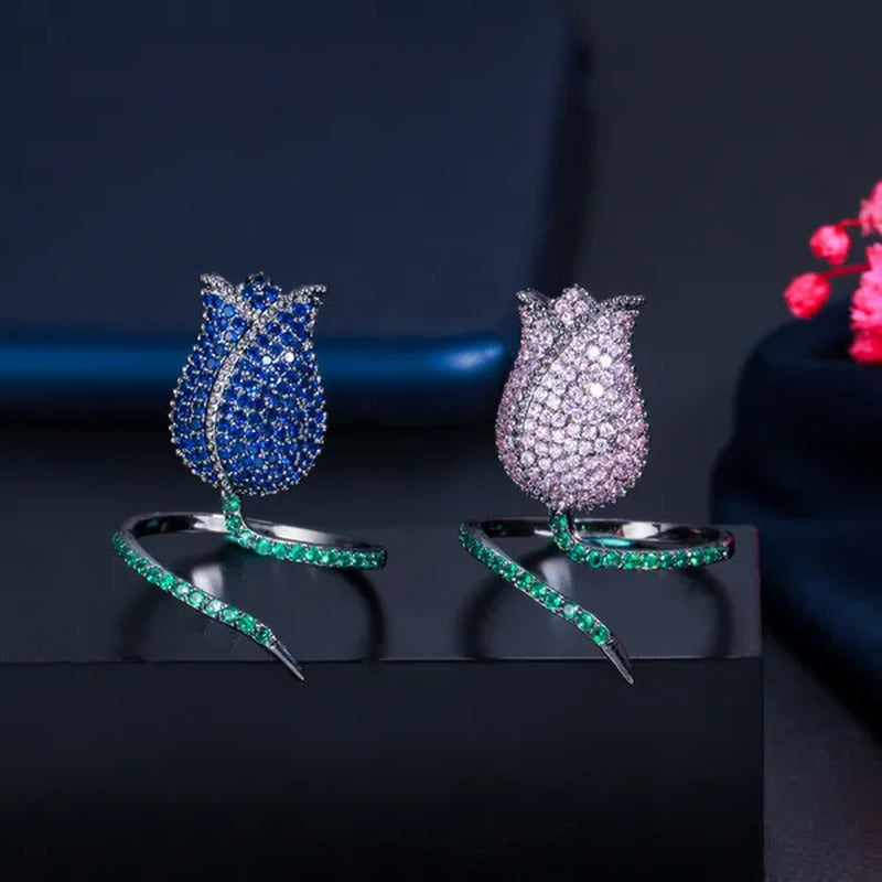 CANDICE Unique Finger Jewelry Micro Pave Pink Green Cubic Zirconia Black Gold Pl