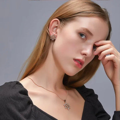Elegant Crystal Snowflake Earrings Necklace Set Temperament Ladies Zirconia Snow
