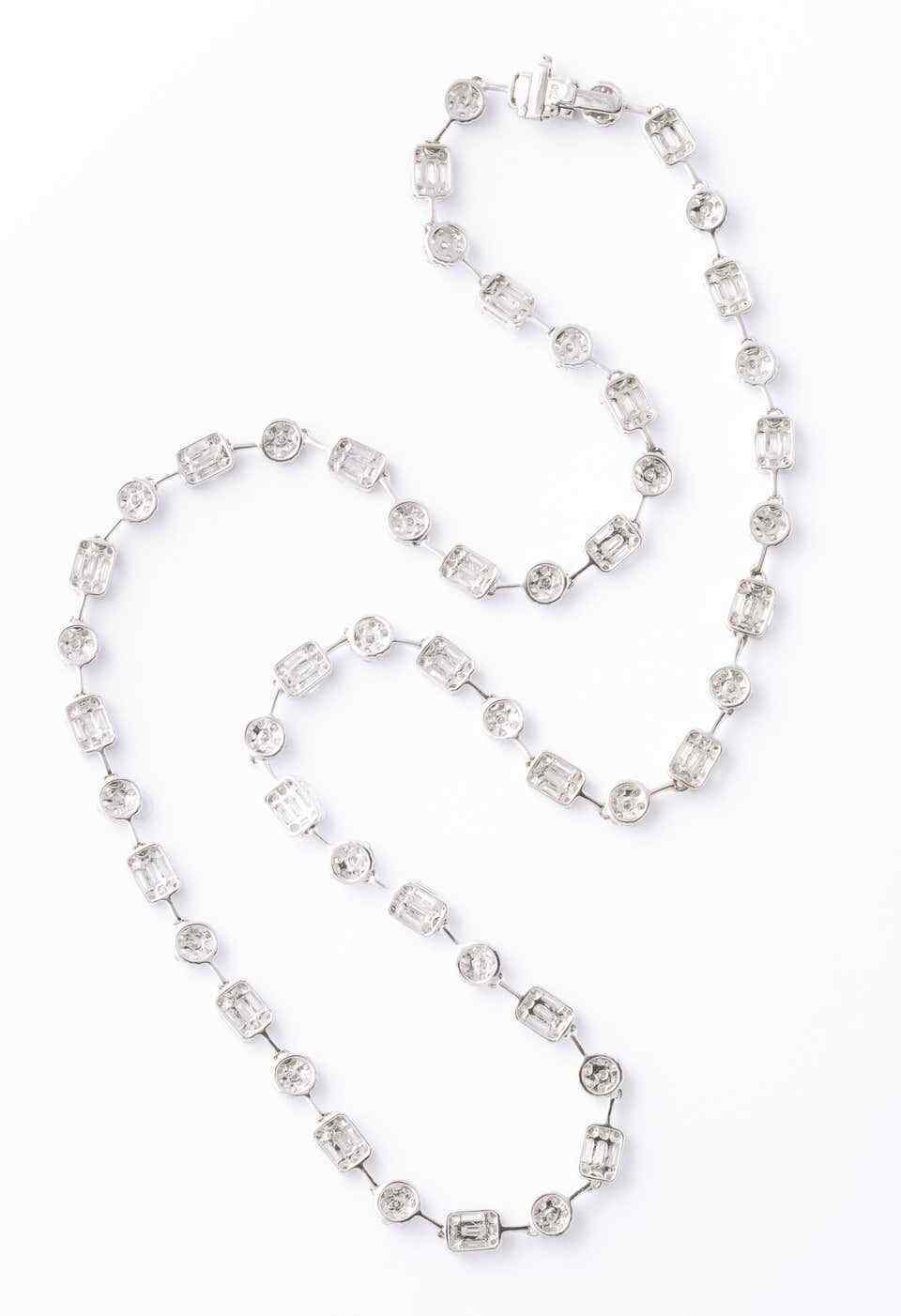 Round and Emerald Cut Diamond Illusion Set Necklace