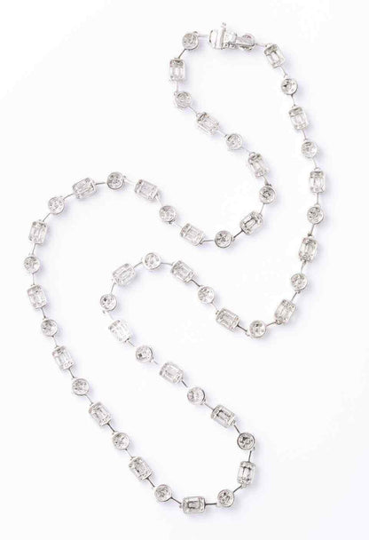 Round and Emerald Cut Diamond Illusion Set Necklace