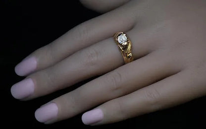 Vintage Maple Leaves Ring Women'S Fashion Natural Gemstone White Sapphire Gold L