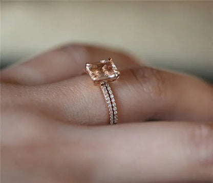 Worth to Buy Exquisite 18K Rose Gold Floral Rings Set Slim Princess Morganite Ne
