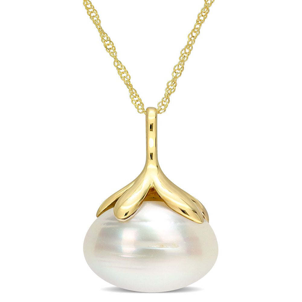 10-11Mm Drop South Sea Cultured Freshwater Pearl 14Kt Yellow Gold Leaf Crown Dro
