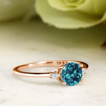10K Rose Gold London Blue Topaz and White Created Sapphire Women'S Jewelry Engag
