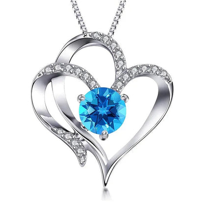 Double Heart Birthmonth Lucky Pendant Necklace for Women 12 Months Birthstone Di