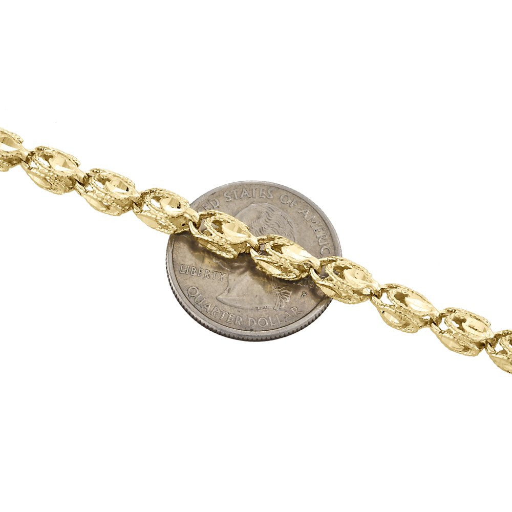 10K Yellow Gold 3D Turkish Rope Fancy Link 3.70Mm Chain Statement Necklace 26"