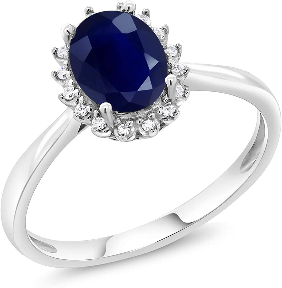 10K White Gold Blue Sapphire and Diamonds Women'S Engagement Ring (1.79 Ctw Oval
