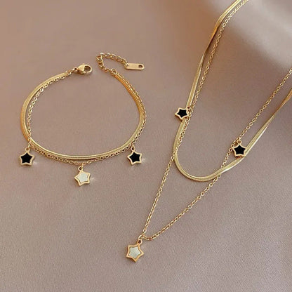 Double Layer Enamel Star Pendant Necklace for Women Bracelet 2021 Trendy Party F