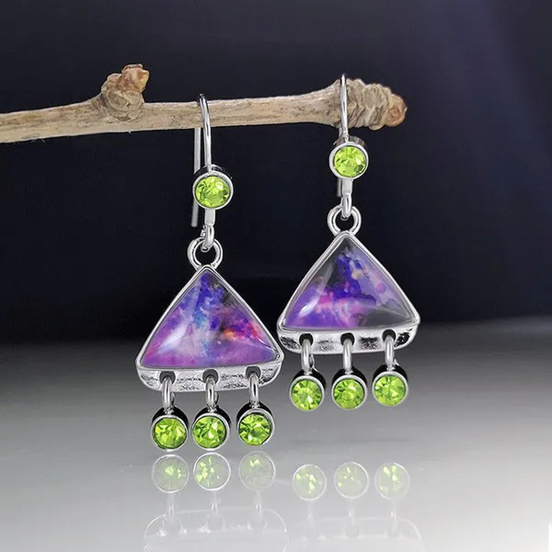 Creative Triangle Multicolor Marine Opal Earrings Fashion Retro Dynamic Peridot