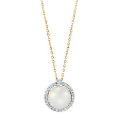 Freshwater Cultured Pearl Pendant with 0.11 CT. T.W. Diamonds in 14K Yellow Gold
