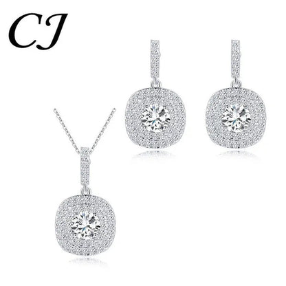 CANDICE 1 Set 18K White Gold Plated Jewelry Set Full Clear CZ Diamond Pendant Ne