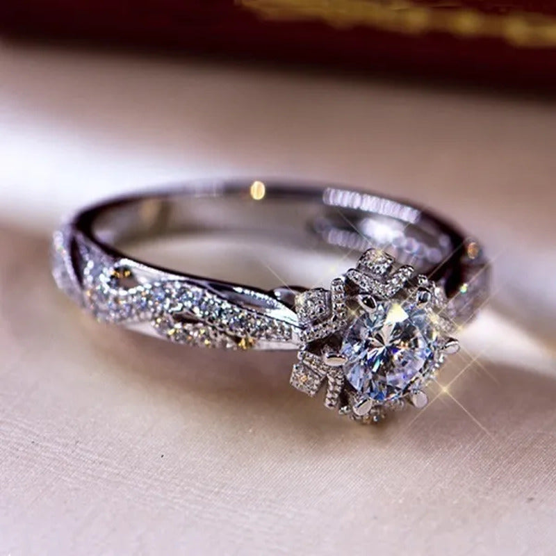 Hannah Martin Exquisite 0.8Ct White Sapphire Diamond Ring Women Bridal Engagemen