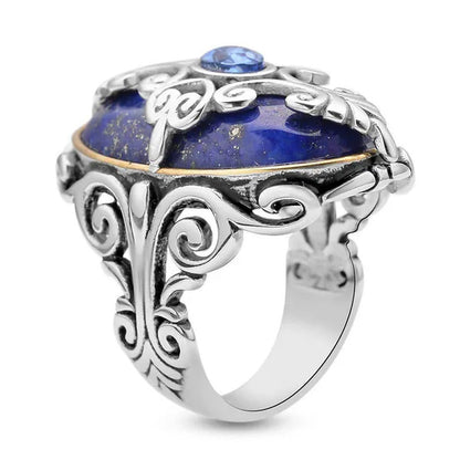 Shop LC Lapis Lazuli Cocktail Statement Ring ION Plated Yellow Gold Floral Blue