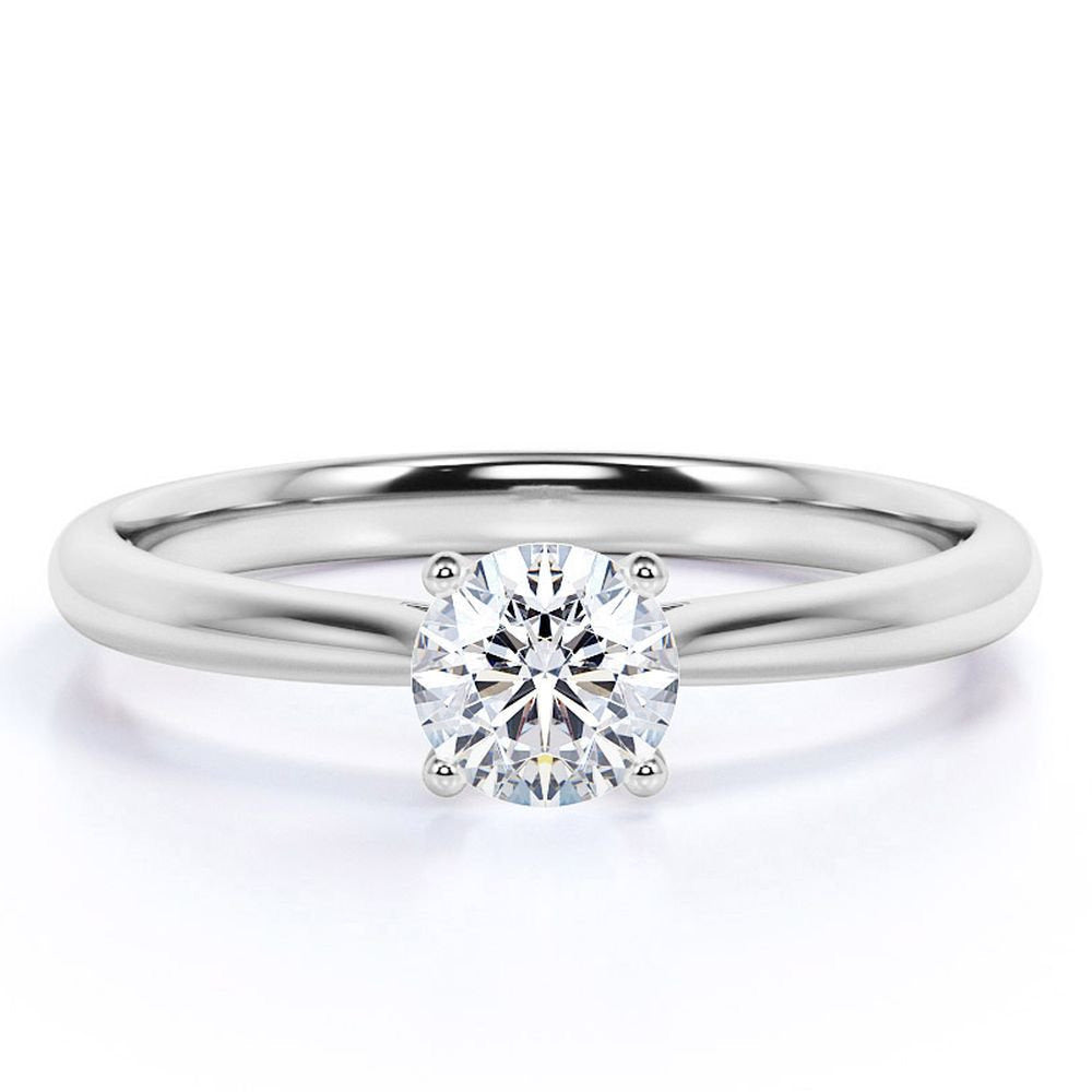 .33 Carat round Brilliant Real Diamond Solitaire Engagement Ring in 10K White Go