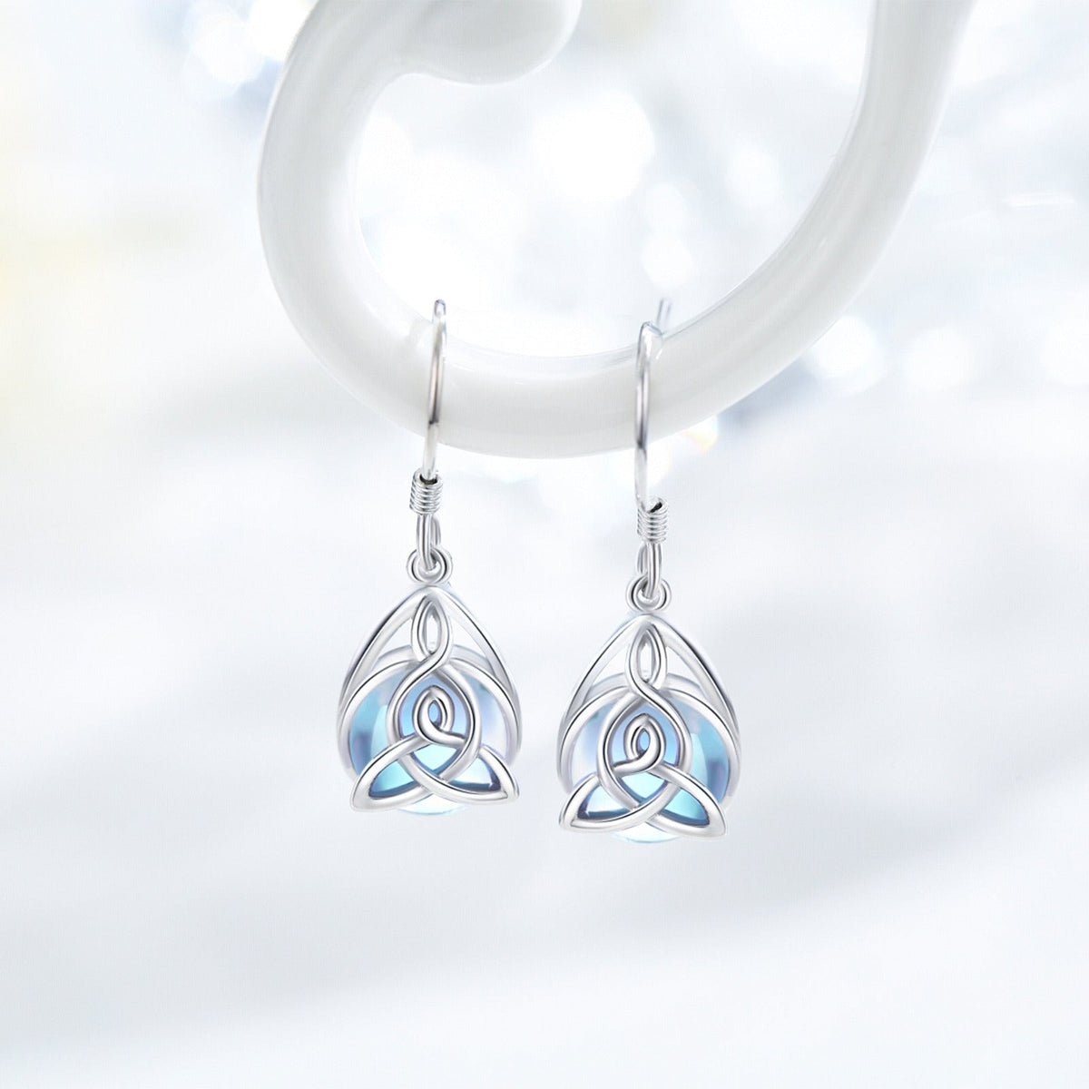 Celtic Moonstone Earrings 925 Sterling Silver Celtic Knot Moonstone Dangle Earri