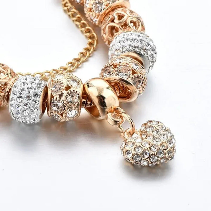 Luxury Crystal Heart Charm Bracelets & Bangles Gold Bracelets for Women Jeweller