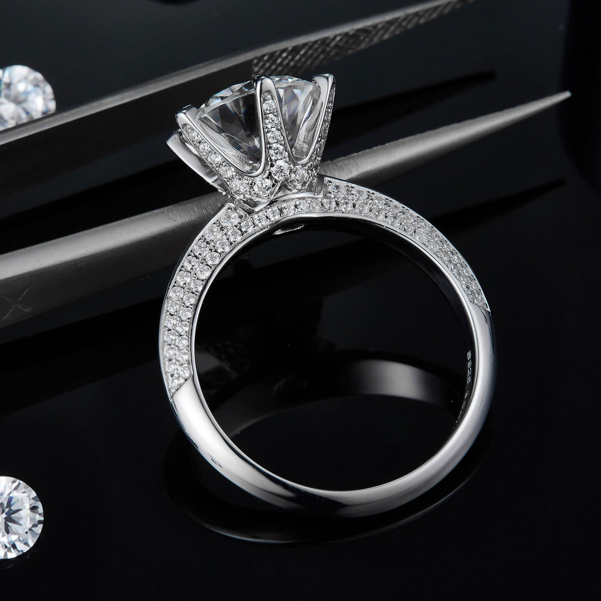 S925 Silver Plated White Gold Moissanite Diamond Ring for Women