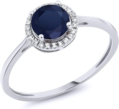 10K White Gold Blue Sapphire and Diamond Women'S Engagement Ring (1.22 Cttw, Gem