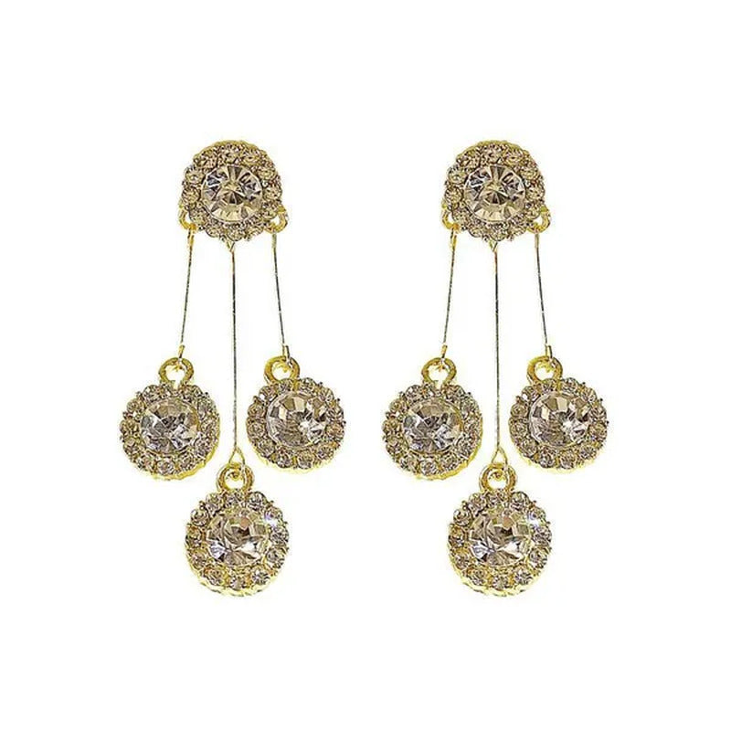 New Luxurious round Rhinestone Tassel Dangle Stud Earrings for Women Shiny Tempe