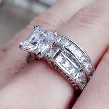 2-In-1 Womens Vintage White Sapphire Diamond 925 Sterling Silver Engagement Wedd