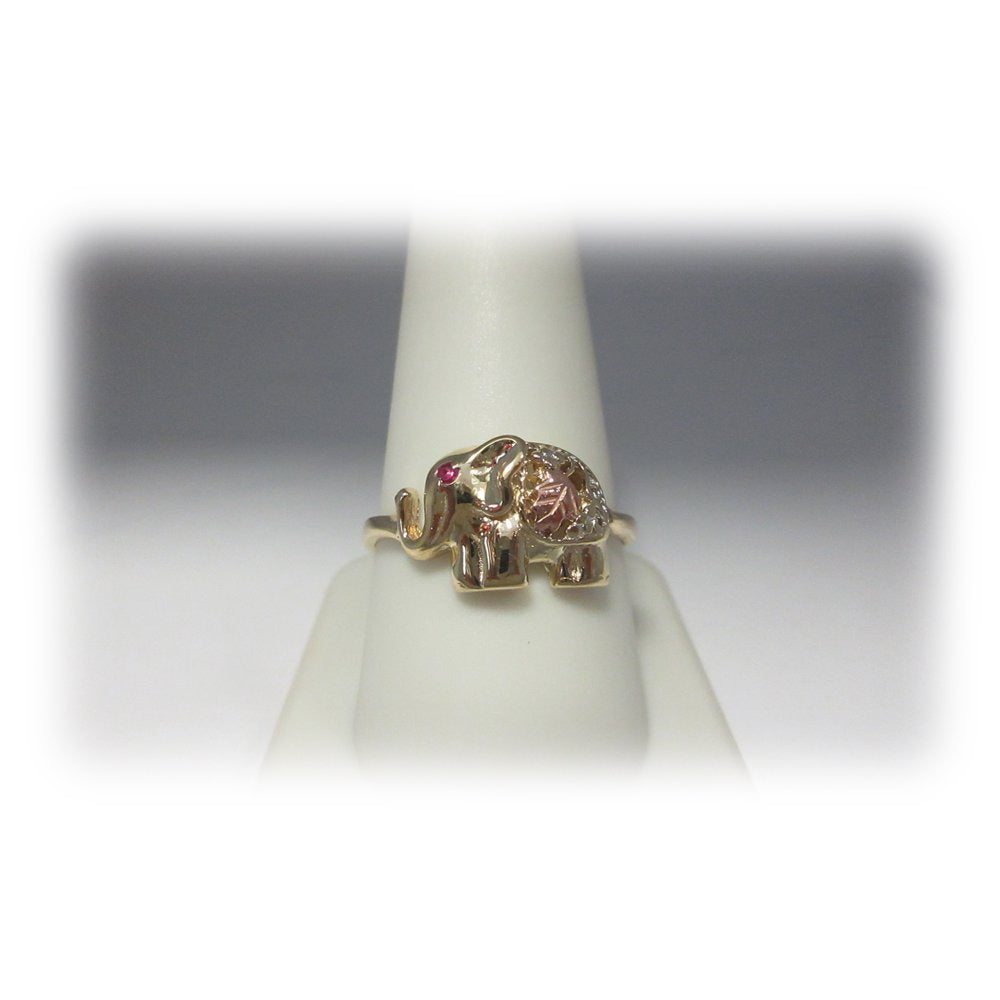 Elephant Ruby Ring Solid Gold Leaf Thumb 10K Size 10 Ganesha July Birthstone R17