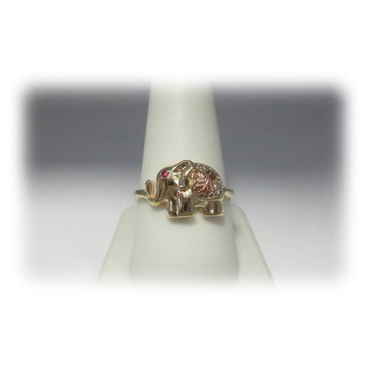 Elephant Ruby Ring Solid Gold Leaf Thumb 10K Size 10 Ganesha July Birthstone R17