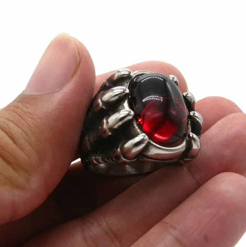 Hip Hop Mens Onyx Dragon Claw Red Ruby CZ Ring Band Luxury Jewelry Stainless Ste