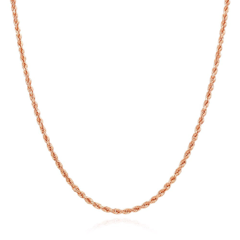 Solid 10K Rose Gold 2.2Mm Rope Link Chain Necklace 18&Quot;-22&Quot;