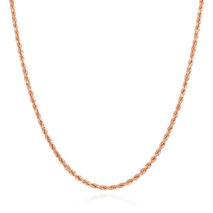 Solid 10K Rose Gold 2.2Mm Rope Link Chain Necklace 18&Quot;-22&Quot;