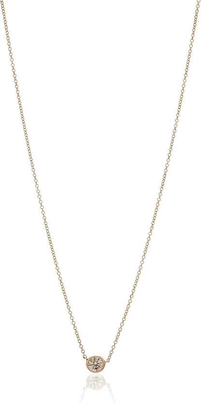 14K Gold Bezel Set Solitaire Adjustable Pendant Necklace