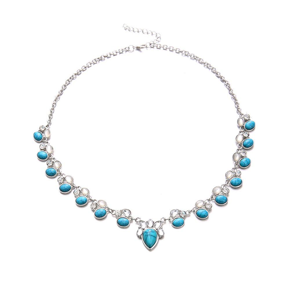 European and American Turquoise Opal Diamond Alloy Necklace