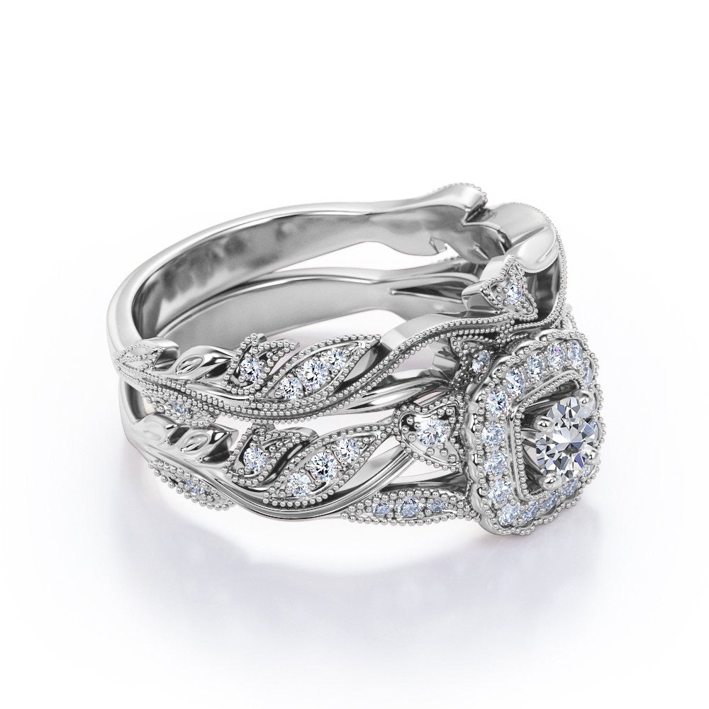 Antique - round Diamond - Edwardian Diamond Filigree Ring - Art Deco Style - Wed