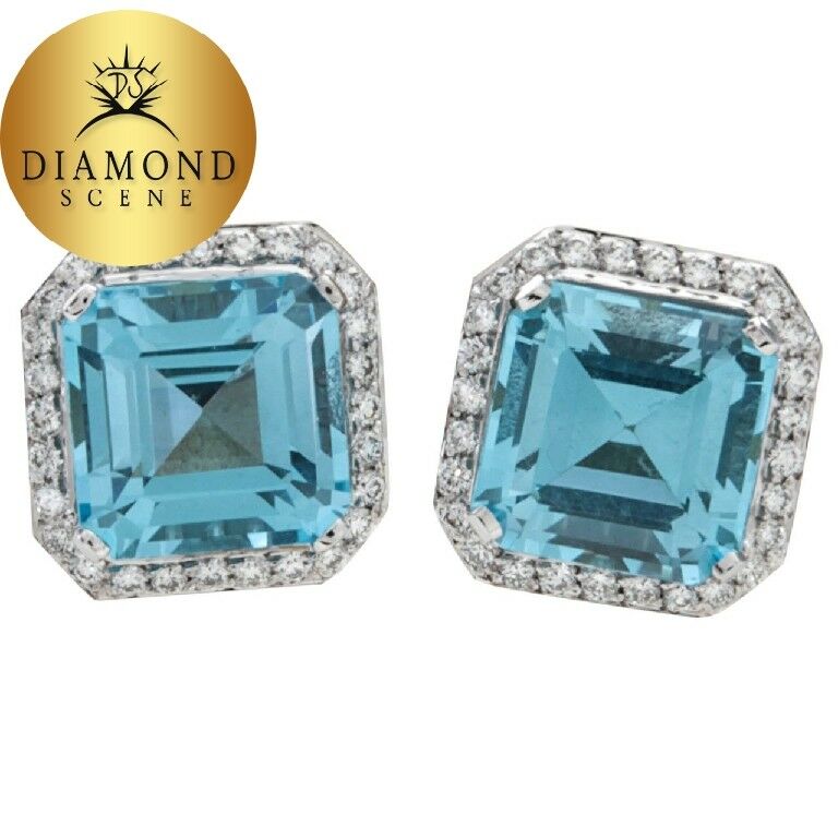 Stunning Blue Topaz Squared Diamond Earrings
