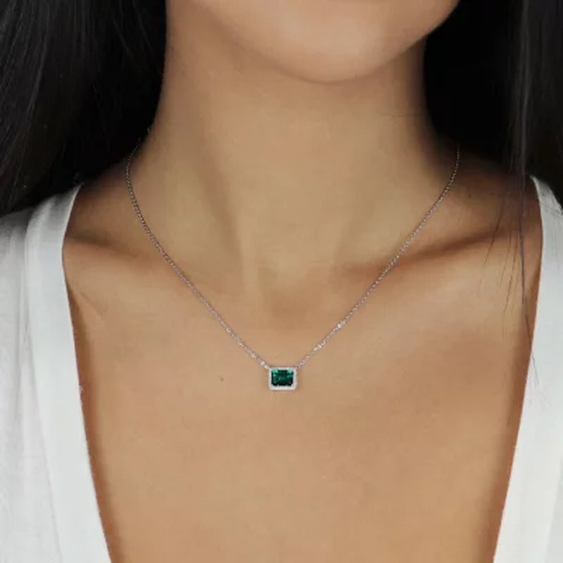 925 Sterling Lab Created Emerald and 0.08 CT. T.W. Diamond Necklace