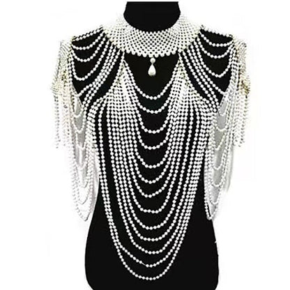 Fashion Tassel Design Handmade Pearl Shoulder Chain Big Size Necklace Pearl