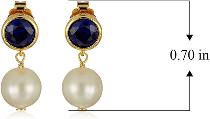 18K Yellow Gold Plated Sterling Silver Bezel Set Birthstone and Freshwater Cultu