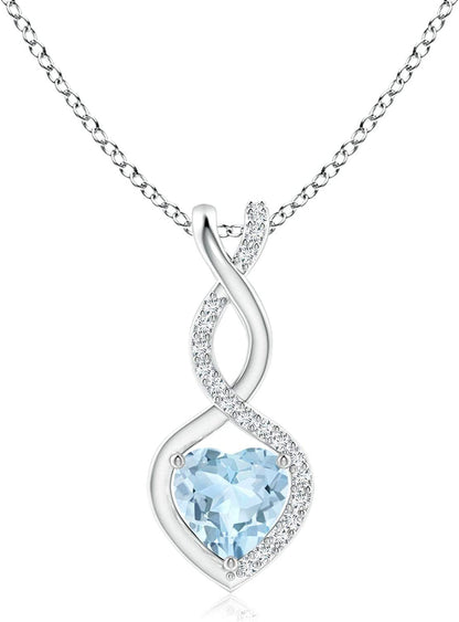 Natural Aquamarine Infinity Heart Pendant Necklace for Women, Girls with Diamond