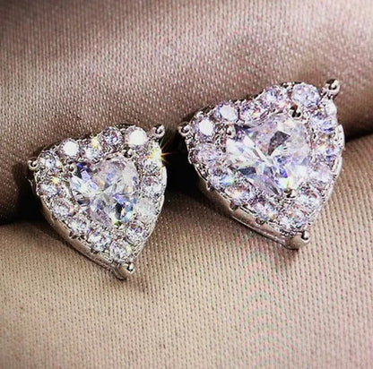 Exquisite Fashion Crystal Full Diamond Stud Earrings Love Heart Shape Cut Ear St