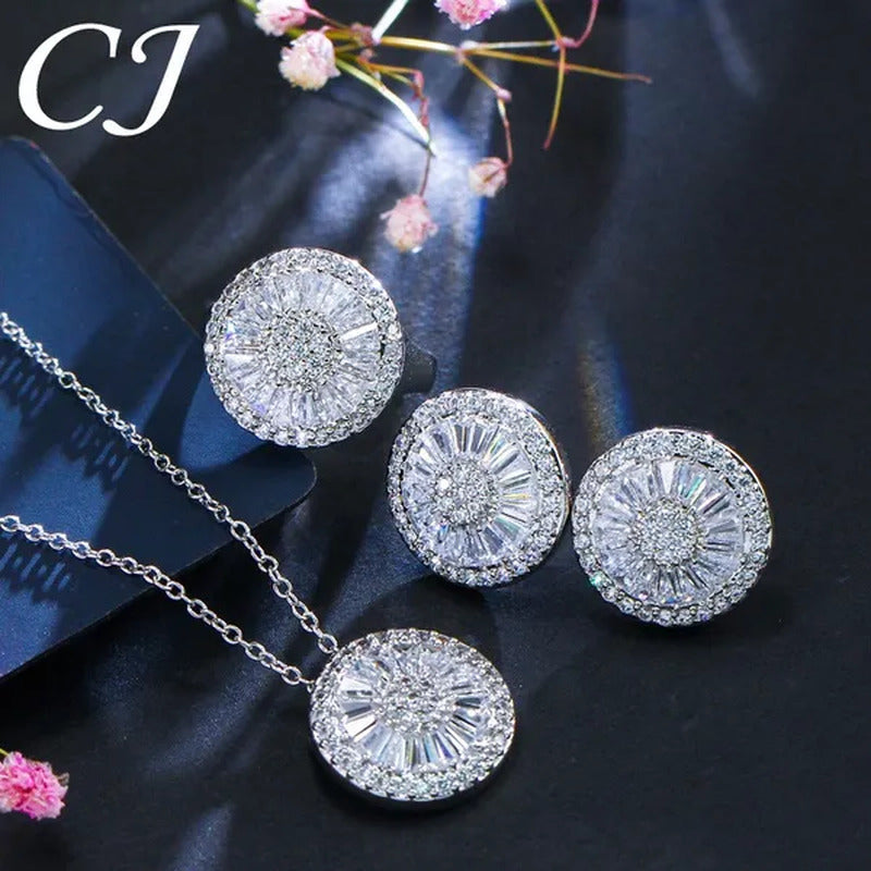 CANDICE Sparkling CZ Diamond White Gold Plated 4Pcs Wedding Jewelry Sets round P