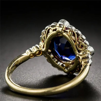 Vintage round Sapphire Diamond Wedding Anniversary Ring Size6-10