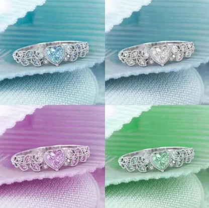 Exquisite Woman Fashion Sterling Silver Natural Pink Gem Rhinestones Leaf Heart