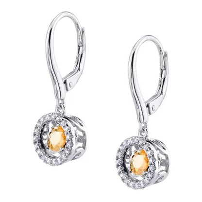 Dancing Citrine Pendant and Earring Set in Sterling Silver