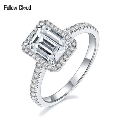 Square Cut 2Ct 8.0Mm Moissanite Diamond Rings for Women Platinum Plated 925