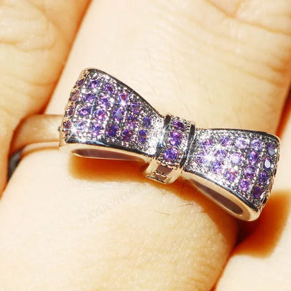 925 Silver Statement Natural Gemstones Ruby Bowknot Ring Wedding Bride Engagemen